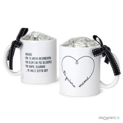 Taza cerámica Te Quiero Mamá corazón 6bombones caja regalo