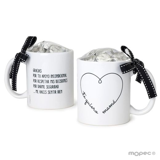 Taza cerámica Te Quiero Mamá corazón 6bombones caja regalo