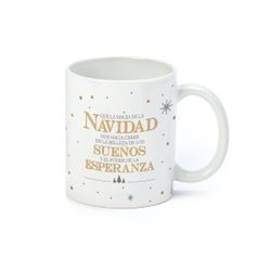 Taza copos de nieve con mensaje navideño en caja regalo