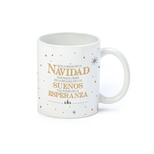 Taza copos de nieve con mensaje navideño en caja regalo