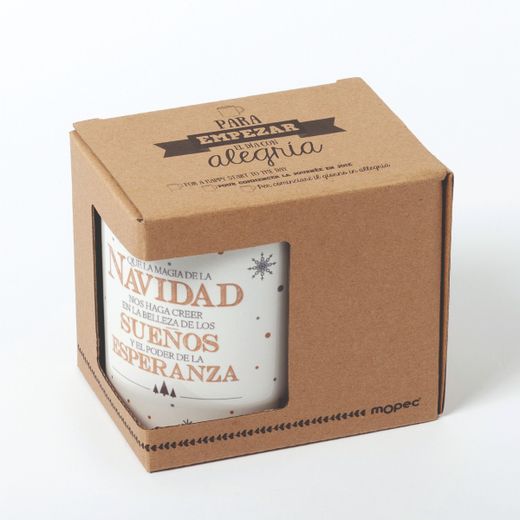 Taza copos de nieve y mensaje 6bombones en caja regalo