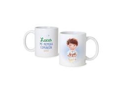 Taza de cerámica de niño Comunión con pelota, en caja regalo
