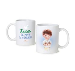 Taza de cerámica de niño Comunión con pelota, en caja regalo