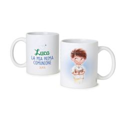 Taza de cerámica de niño Comunión con pelota, en caja regalo