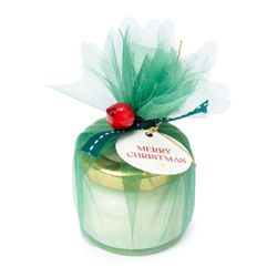 Vela decoración Navidad tul verde y tarjeta Merry Christmas