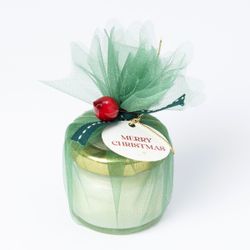 Vela decoración Navidad tul verde y tarjeta Merry Christmas