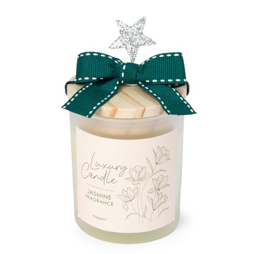 Vela tapa madera lazo verde y estrella navideña min 6